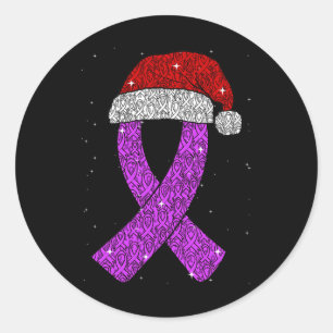Pegatina Redonda Epilepsy Navidades Gorra Purple Awareness Ribbon S