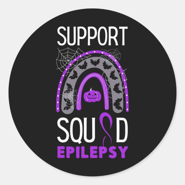 Pegatina Redonda Epilepsy Purple Awareness Ribbon Squad Halloween H (Anverso)