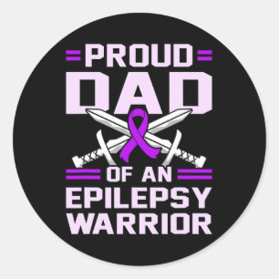 Pegatina Redonda Epilepsy Warrior Purple Ribbon Awareness Mes Gra