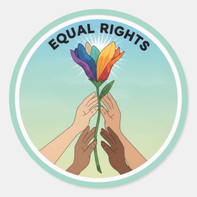 Pegatina Redonda Equal Rights Rainbow Flower – Diversity and Unity (Anverso)