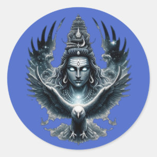 Pegatina Redonda Equilibrio Cósmico: Shiva y la Cripta del Águila