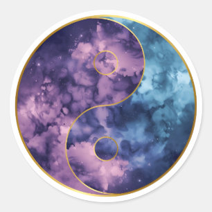 Pegatina Redonda Equilibrio Cósmico Yin‑Yang Celestial