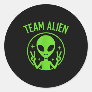 Pegatina Redonda Equipo Alien – Extraterrestre Verde Divertido Sign