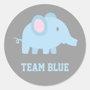 Pegatina Redonda Equipo Azul, Bebé Elefante Niño, Fiesta de Revelac
