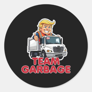 Pegatina Redonda Equipo Basura Donald Trump 2025 Elección Divertida