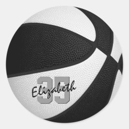 Pegatina Redonda equipo blanco negro colores chicas baloncesto masc