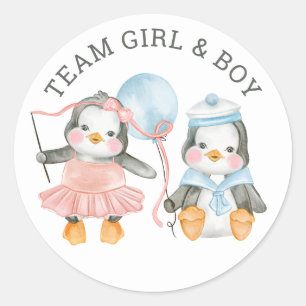 Pegatina Redonda Equipo Chica y Niño. Revelación de género gemelo.