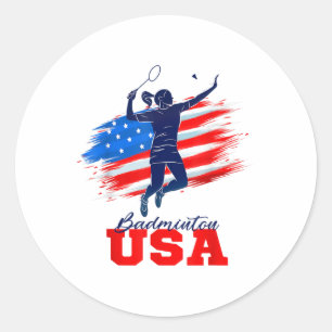 Pegatina Redonda Equipo de apoyo de Badminton Usa Bandera Americana