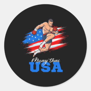 Pegatina Redonda Equipo de apoyo de Muay Thai Usa bandera americana