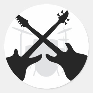 Pegatina Redonda equipo de banda - drums eguitar bajo