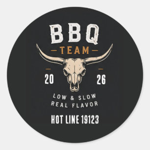 Pegatina Redonda 🐂 Equipo de BBQ Smokehouse Personal del Restauran