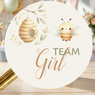 Pegatina Redonda Equipo de Bebé Abeja Niña Revelación de Género Él 