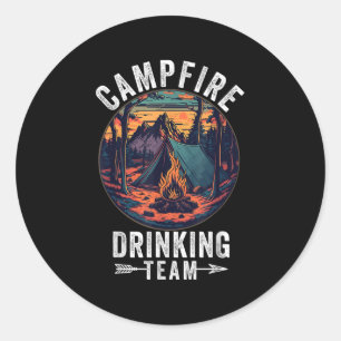 Pegatina Redonda Equipo de bebidas Campfire Camper Life Bonfire Fun