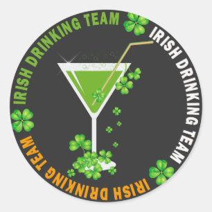 Pegatina Redonda Equipo de bebidas irlandés Shamrock Cocktail Pegat