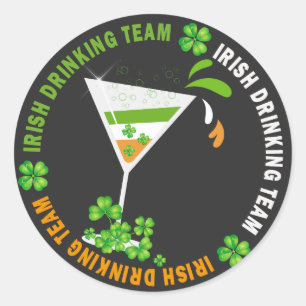 Pegatina Redonda Equipo de bebidas irlandés Shamrock Cocktail Pegat