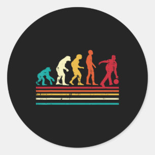 Pegatina Redonda Equipo de bolos retro Bowler Evolution hombres muj