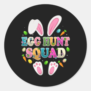 Pegatina Redonda Equipo de búsqueda de huevos Bunny Feliz día de Pa