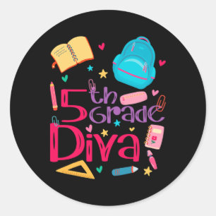Pegatina Redonda Equipo de Chica docente de quinto grado Diva