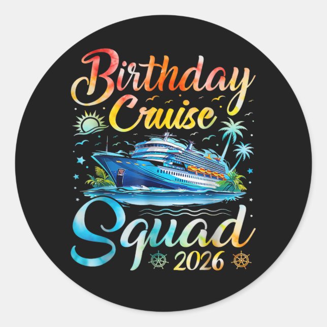Pegatina Redonda Equipo de crucero de cumpleaños 2026 (Anverso)