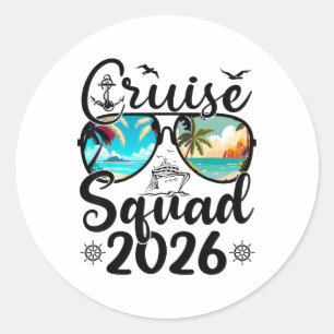 Pegatina Redonda Equipo de crucero vacaciones de verano 2026 famili
