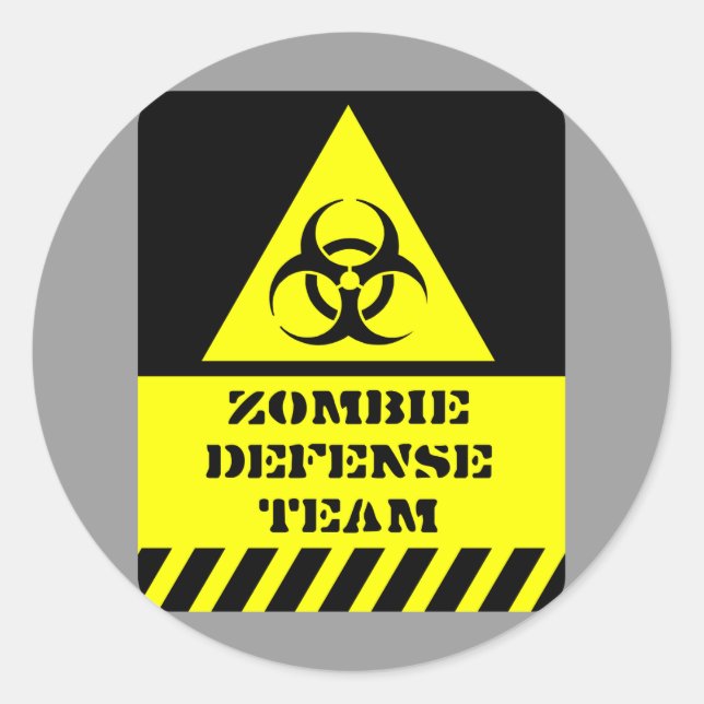 Pegatina Redonda Equipo de Defensa Zombie (Anverso)
