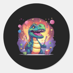 Pegatina Redonda Equipo De Dinosaurio Fiesta De Guay Para Niños Y G