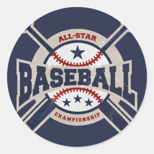 Pegatina Redonda Equipo de Estrellas de Béisbol Cumpleaños Temático