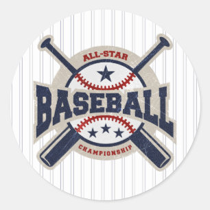 Pegatina Redonda Equipo de Estrellas de Béisbol Fiesta de Cumpleaño
