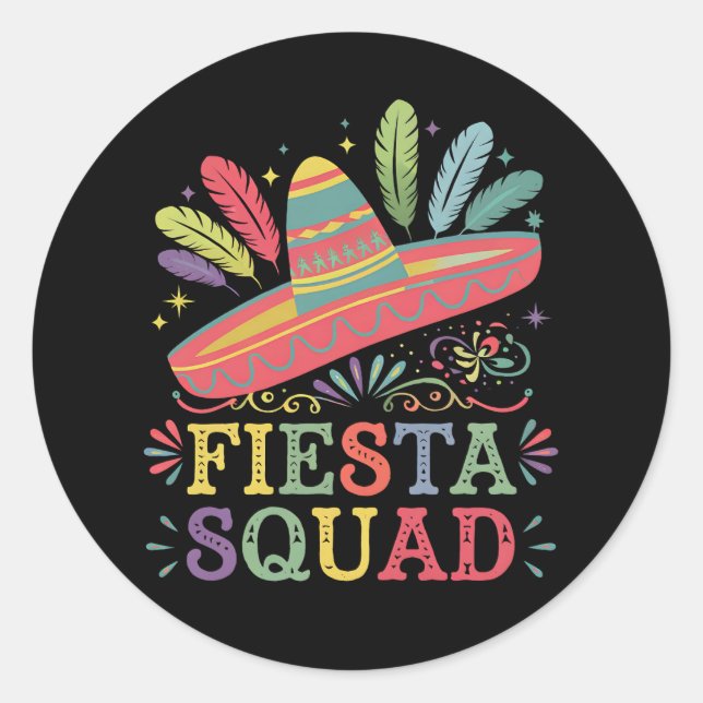 Pegatina Redonda Equipo de Fiesta Cinco de Mayo Familiar Combinando (Anverso)
