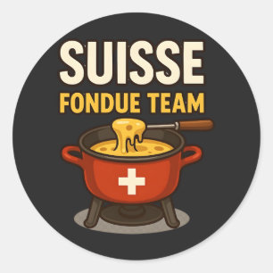 Pegatina Redonda Equipo de Fondue Suiza