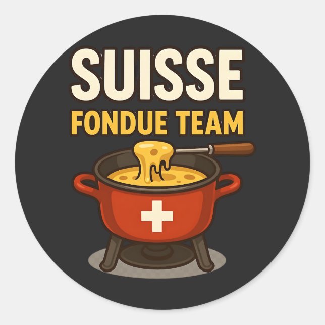Pegatina Redonda Equipo de Fondue Suiza (Anverso)
