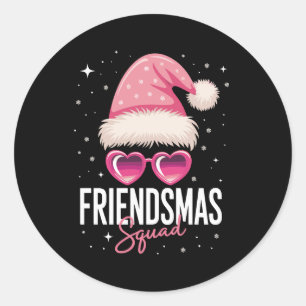 Pegatina Redonda Equipo de Friendsmas Navidad Gorro de Santa Rosa C
