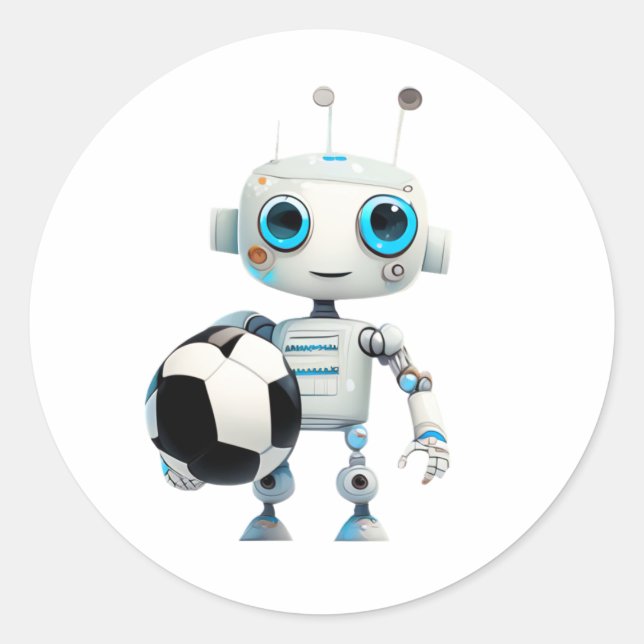 Pegatina Redonda Equipo de fútbol Cute Robot (Anverso)