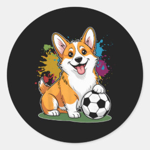 Pegatina Redonda Equipo de fútbol de perro Corgi Byll Deportes Anim