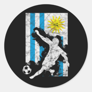 Pegatina Redonda Equipo de fútbol jugador bandera de Uruguay