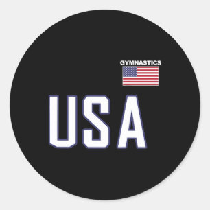 Pegatina Redonda Equipo De Gimnasia De Bandera De Estados Unidos Eq