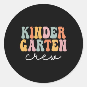 Pegatina Redonda Equipo de guardería Retro Groovy Vintage Primer Dí