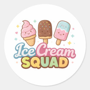 Pegatina Redonda Equipo de Helado Lindo Caramelo de Dibujos Animado