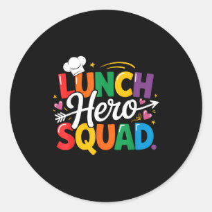 Pegatina Redonda Equipo de Héroes del Almuerzo Escolar Brigada de l