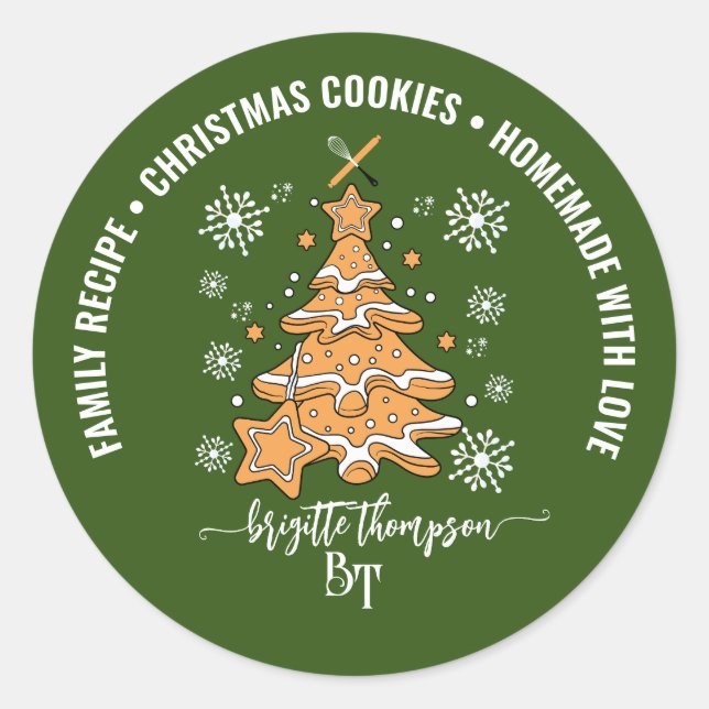 Pegatina Redonda Equipo de Horneado de Galletas de Árbol de Navidad (Anverso)
