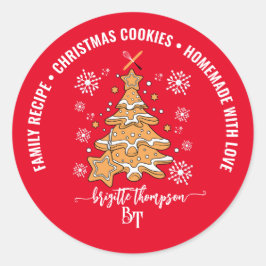 Pegatina Redonda Equipo de Horneado de Galletas de Árbol de Navidad