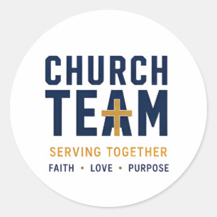 Pegatina Redonda Equipo de Iglesia Sirviendo Juntos Diseño Basado e