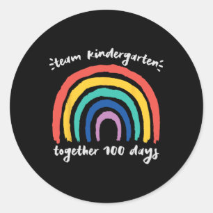 Pegatina Redonda Equipo de kindergarten juntos 100 días de enseñanz