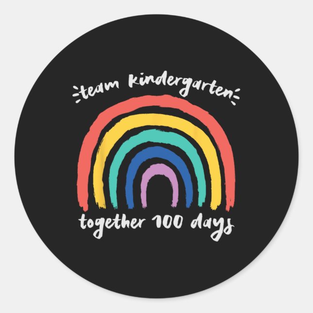 Pegatina Redonda Equipo de kindergarten juntos 100 días de enseñanz (Anverso)