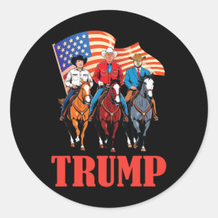 Pegatina Redonda Equipo de la bandera estadounidense Trump vaquero