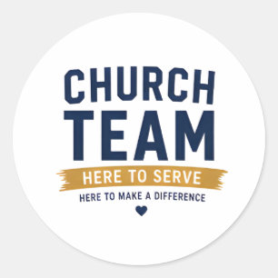 Pegatina Redonda Equipo de la Iglesia Aquí para Servir Diseño Inspi