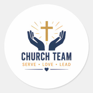 Pegatina Redonda Equipo de la Iglesia Servir Amar Liderar Cristiano