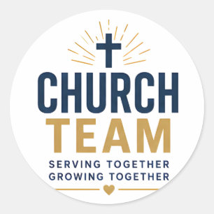 Pegatina Redonda Equipo de la Iglesia Sirviendo Juntos