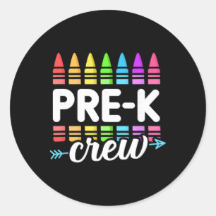Pegatina Redonda Equipo de maestros de la tripulación de pre-k Hola