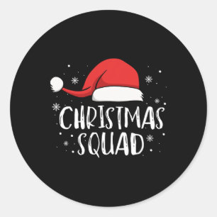 Pegatina Redonda Equipo de Navidad Gorro de Santa Rojo Claro Famili